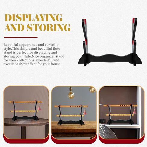 حامل عرض الفلوت المكتبي من SUPVOX، حامل منظم الفلوت الخشبي بطبقتين، حامل السيوف، رف تخزين لملحقات الآلات الموسيقية على الطاولة in Kuwait