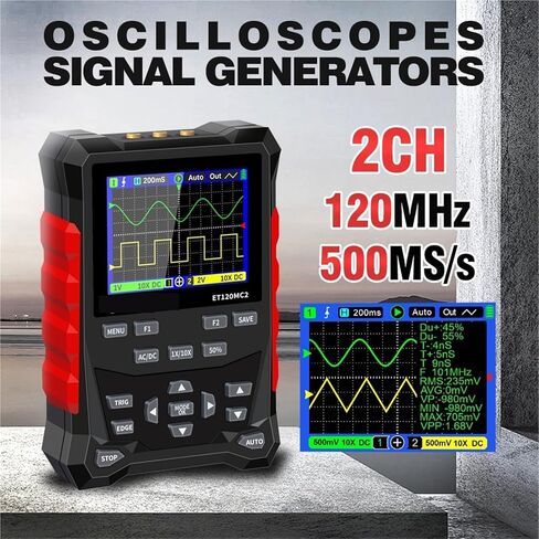 2CH Handheld Digital Oscilloscope 120MHz 500MSa/S Signal Generator Multiple Waveform Output Car Diagnostic Tools(ET120MC2) in Saudi Arabia