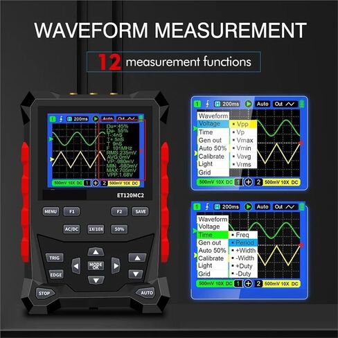 2CH Handheld Digital Oscilloscope 120MHz 500MSa/S Signal Generator Multiple Waveform Output Car Diagnostic Tools(ET120MC2) in Saudi Arabia