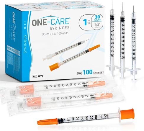 حقنة ONE-CARE 1 مل/سم مكعب، 30 جرام × 1/2 بوصة (12.7 ملم)، مغلفة بشكل فردي، غطاء برتقالي، 100 موزع معمل لكل صندوق in Saudi Arabia