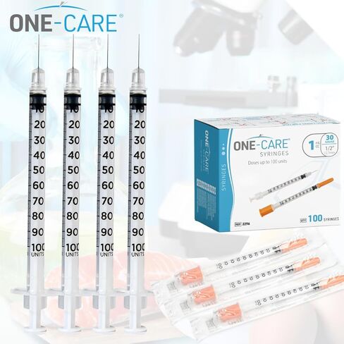 حقنة ONE-CARE 1 مل/سم مكعب، 30 جرام × 1/2 بوصة (12.7 ملم)، مغلفة بشكل فردي، غطاء برتقالي، 100 موزع معمل لكل صندوق in Saudi Arabia
