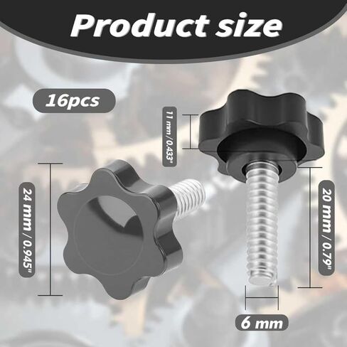 M6x20mm - 1.0 Threads Black Star Knobs, 16 PCS Threaded Knurled Thumb Nuts for Mechanical Instrument Replacing Umbrella Base in Saudi Arabia