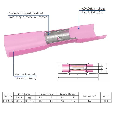 200Pcs 22-16 AWG Red Marine Grade Heat Shrink Butt Connectors – Waterproof Wire Splice Connectors – Tinned Copper, Adhesive Lined, Strong Crimps Butt Splice 22-16 in Saudi Arabia