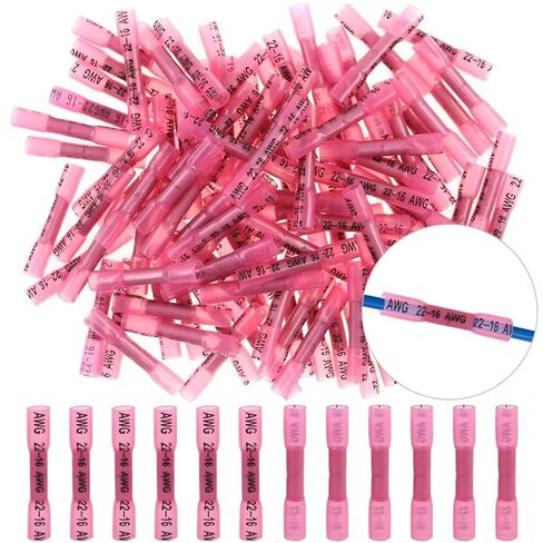 200Pcs 22-16 AWG Red Marine Grade Heat Shrink Butt Connectors – Waterproof Wire Splice Connectors – Tinned Copper, Adhesive Lined, Strong Crimps Butt Splice 22-16 in Saudi Arabia