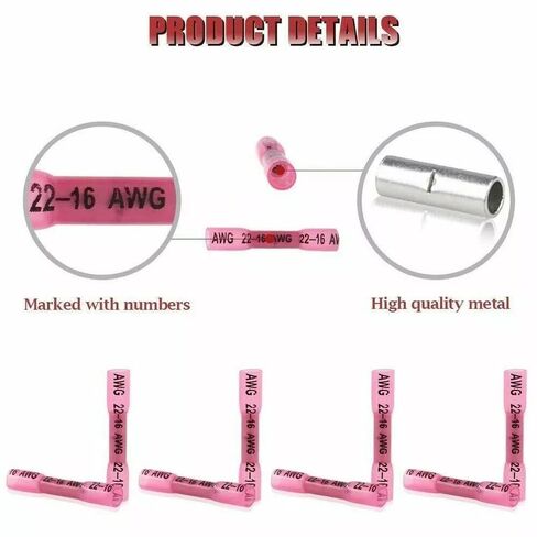 200Pcs 22-16 AWG Red Marine Grade Heat Shrink Butt Connectors – Waterproof Wire Splice Connectors – Tinned Copper, Adhesive Lined, Strong Crimps Butt Splice 22-16 in Saudi Arabia