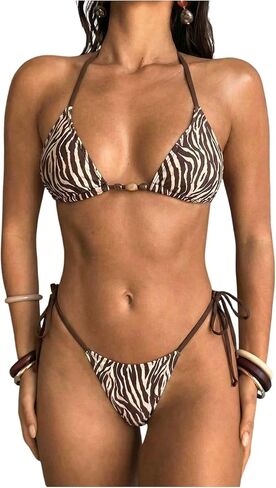 GORGLITTER المرأة زيبرا مجموعة البكيني مثير مطرز الرسن مثلث الأعلى عالية قطع ثونغ صفيق شاطئ ملابس السباحة ثوب السباحة in Kuwait