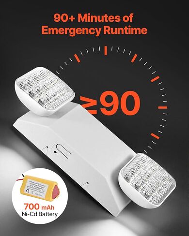 VEVOR 12 Pack Emergency Lights for Business, with Battery Backup, Commercial LED Emergency Exit Lighting Fixtures, AC 120/277V, with Two Square Head Adjustable, 90-Minute Backup, for Business, White in Saudi Arabia