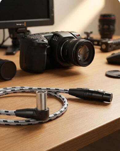 كابل XLR صغير بزاوية قائمة إلى XLR، محول أنثى XLR صغير احترافي ذو 3 دبابيس ذكر إلى XLR أنثى لـ BMPCC 4K/6K Pro، Canon C70، مساعدة الفيديو - سلك ميكروفون صوتي متوازن (1.5 قدم / 0.5 متر، مضفر) in Kuwait