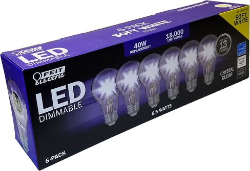 Feit Electric Led Dimmable 40W / 5.5W ناعم أبيض كريستالي شفاف موفر للطاقة 6 عبوات in Saudi Arabia