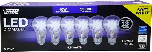 Feit Electric Led Dimmable 40W / 5.5W ناعم أبيض كريستالي شفاف موفر للطاقة 6 عبوات in Saudi Arabia