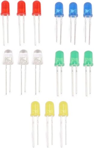 5mm LED Diodes, 100pcs Red Green Yellow Blue White Light Emitting Diodes with High Brightness Low Light Decay, for DIY Science Project Appliance Repair in Saudi Arabia