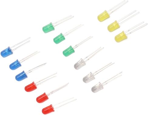 5mm LED Diodes, 100pcs Red Green Yellow Blue White Light Emitting Diodes with High Brightness Low Light Decay, for DIY Science Project Appliance Repair in Saudi Arabia