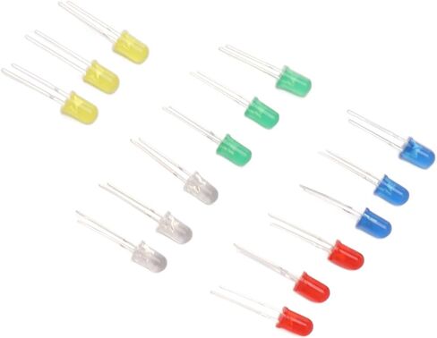5mm LED Diodes, 100pcs Red Green Yellow Blue White Light Emitting Diodes with High Brightness Low Light Decay, for DIY Science Project Appliance Repair in Saudi Arabia