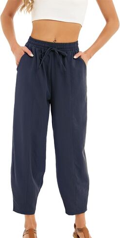 Womens Baggy Wide Leg Casual Elastic Waisted Pants with Pockets in Saudi Arabia