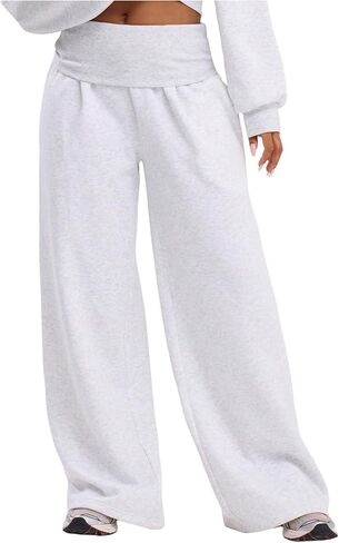 Verdusa Women's Fold Over Pants Fitness Clothing Wide Leg Trousers with Pockets in Saudi Arabia