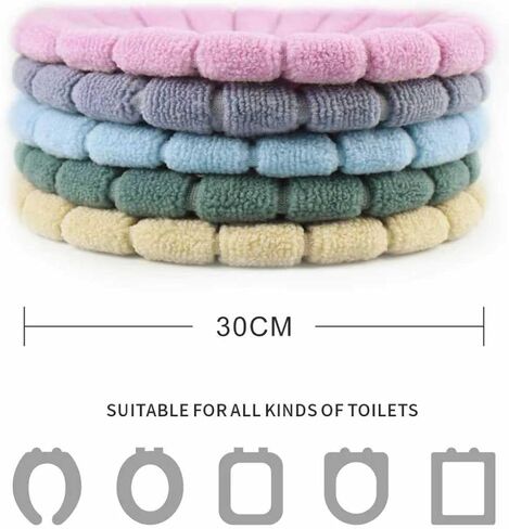 SKJ&CO Toilet Seat Cover Pads 5 Pcs, Soft Warm Toilet Seat Warmer Covers, 5 Assorted Colors, Reusable Washable Bathroom Toilet Seat Pads for Cold Weather，5 Colors Assorted in Saudi Arabia