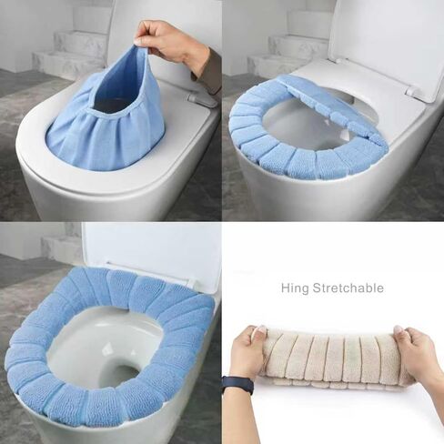 SKJ&CO Toilet Seat Cover Pads 5 Pcs, Soft Warm Toilet Seat Warmer Covers, 5 Assorted Colors, Reusable Washable Bathroom Toilet Seat Pads for Cold Weather，5 Colors Assorted in Saudi Arabia