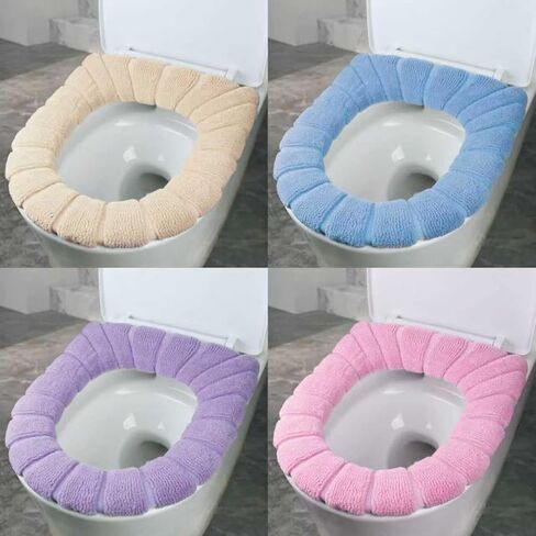 SKJ&CO Toilet Seat Cover Pads 5 Pcs, Soft Warm Toilet Seat Warmer Covers, 5 Assorted Colors, Reusable Washable Bathroom Toilet Seat Pads for Cold Weather，5 Colors Assorted in Saudi Arabia
