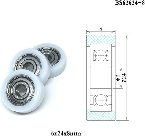 5 قطع 6x24x8 بوم المغلفة تحمل BS62624-8 24 مللي متر قطر بكرة بلاستيكية 6*24*8 درج خزانة دليل عجلة in Saudi Arabia