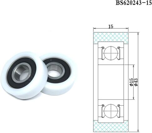 قطعتان من العجلات البلاستيكية مقاس 15x43x15 مم مع محامل BS620243-15 عجلات ناعمة من النايلون بقطر 43 مم لأدراج الأبواب والنوافذ in Kuwait