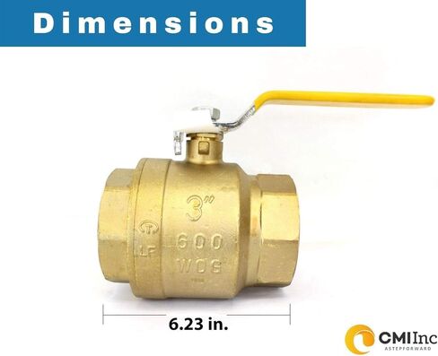 3" Brass Ball Valve Female Threaded IPS Full Port Irrigation Water Valves Yellow Mechanical Lever Handle Inline Steam Oil ASME B 16.33 150 WSP 600 WOG Supplies Hot Cold Pipes CSA Approved in Saudi Arabia