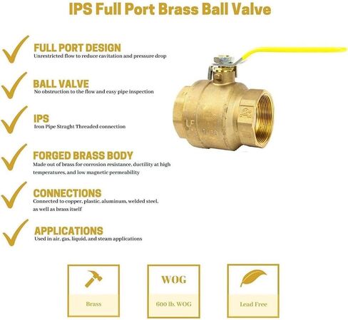 3" Brass Ball Valve Female Threaded IPS Full Port Irrigation Water Valves Yellow Mechanical Lever Handle Inline Steam Oil ASME B 16.33 150 WSP 600 WOG Supplies Hot Cold Pipes CSA Approved in Saudi Arabia