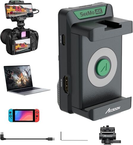 شاشة محول فيديو SeeMo 4K HDMI إلى USB من Accsoon لأجهزة iOS، جهاز إرسال فيديو في الوقت الحقيقي - بث مباشر/تسجيل/مشاركة، شحن سريع - بطاقة CD - خفيفة الوزن وسهلة الاستخدام in Saudi Arabia