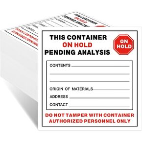 Harloon 200 Pack Vinyl Hazardous Waste Labels 6" Length x 6" Width Adhesive-poly This Container on Hold Pending Analysis Industrial Labels, Red Black on White 2.6 Mil Thickness in Kuwait