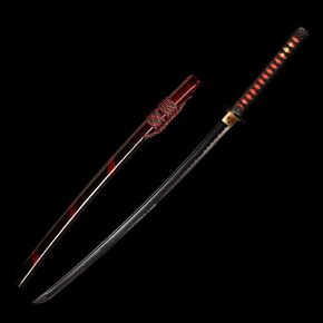 40.55 inch Handmade Katana, High Carbon Steel Blade with Tempered Edge, Red & Black Scabbard with Gold Accents for Collection & Martial Arts in Kuwait