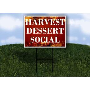 Harvest Dessert Social Autumn Frame Colorful Maple Leaves On Red Background Directional Arrows A-Frame Double Sided 23x23 in. sign in Kuwait