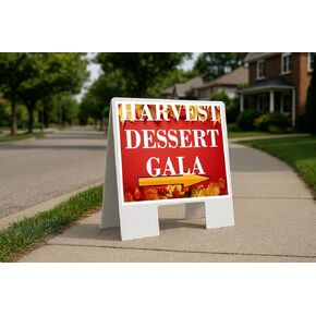 Harvest Dessert Gala Autumn Frame Colorful Maple Leaves On Red Background Directional Arrows A-Frame Double Sided 23x23 in. sign in Kuwait