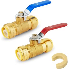 2-Pack Foskan 1/2" صمام كروي بمنفذ كامل مع مشبك فصل، صمام إغلاق نحاسي للدفع للتوصيل لتطبيق الماء الساخن والبارد (أزرق وأحمر) in Kuwait