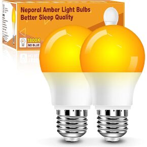 Neporal A15 Amber LED Light Bulb 1800K, True Blue Light Blocking Sleep Aid Bulb for Bedroom Nursery, 7W Replacement for 40W, Soft Warm Glow to Protect Melatonin, E26 Base (2, Amber) in Kuwait