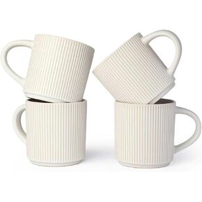 مجموعة أكواب قهوة بيضاء غير لامعة من DeeCoo مكونة من 4 قطع، كوب سعة 12 أونصة مع مقابض، فناجين قهوة من الخزف الحجري لتقديم الطعام، مجموعات أكواب بورسلين للقهوة والشاي والكاكاو الساخن والحليب والميكروويف وغسالة الأطباق آمنة in Kuwait
