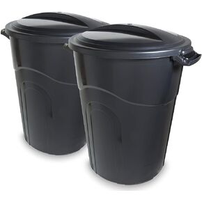 United Solutions 32 Gallon Outdoor Waste Garbage Bin, Easy to Carry Pass-Through Handles & Attachable Click Lock Lid, Black in Kuwait