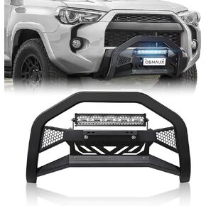 شريط الثور مع شريط الضوء وإطار لوحة الترخيص متوافق مع شبكة الحماية الأمامية لنيسان فرونتير 2005-2021، واقي فرشاة الشاحنة، وشريط الدفع الممتص للصدمات (يشمل لوحة الانزلاق وحامل الضوء، أسود) in Kuwait