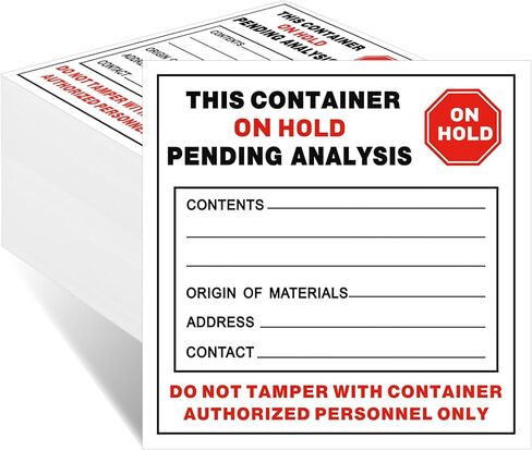 200 عبوة من ملصقات الفينيل للنفايات الخطرة من Harloon بطول 15.24 سم × عرض 15.24 سم، لاصق من البوليستر، هذه الحاوية معلقة في انتظار التحليل، ملصقات صناعية، أحمر أسود على أبيض، سُمك 2.6 مل in Kuwait