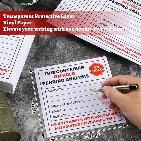 200 عبوة من ملصقات الفينيل للنفايات الخطرة من Harloon بطول 15.24 سم × عرض 15.24 سم، لاصق من البوليستر، هذه الحاوية معلقة في انتظار التحليل، ملصقات صناعية، أحمر أسود على أبيض، سُمك 2.6 مل in Kuwait