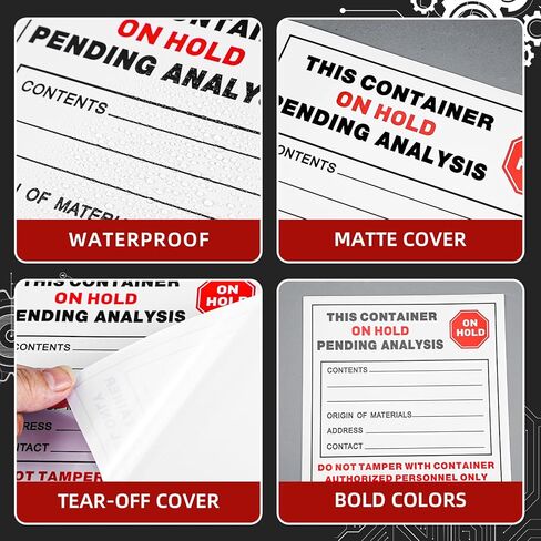 200 عبوة من ملصقات الفينيل للنفايات الخطرة من Harloon بطول 15.24 سم × عرض 15.24 سم، لاصق من البوليستر، هذه الحاوية معلقة في انتظار التحليل، ملصقات صناعية، أحمر أسود على أبيض، سُمك 2.6 مل in Kuwait