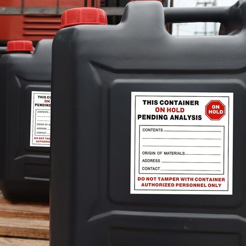 200 عبوة من ملصقات الفينيل للنفايات الخطرة من Harloon بطول 15.24 سم × عرض 15.24 سم، لاصق من البوليستر، هذه الحاوية معلقة في انتظار التحليل، ملصقات صناعية، أحمر أسود على أبيض، سُمك 2.6 مل in Kuwait