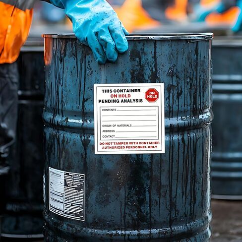 200 عبوة من ملصقات الفينيل للنفايات الخطرة من Harloon بطول 15.24 سم × عرض 15.24 سم، لاصق من البوليستر، هذه الحاوية معلقة في انتظار التحليل، ملصقات صناعية، أحمر أسود على أبيض، سُمك 2.6 مل in Kuwait