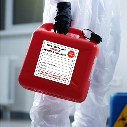 200 عبوة من ملصقات الفينيل للنفايات الخطرة من Harloon بطول 15.24 سم × عرض 15.24 سم، لاصق من البوليستر، هذه الحاوية معلقة في انتظار التحليل، ملصقات صناعية، أحمر أسود على أبيض، سُمك 2.6 مل in Kuwait