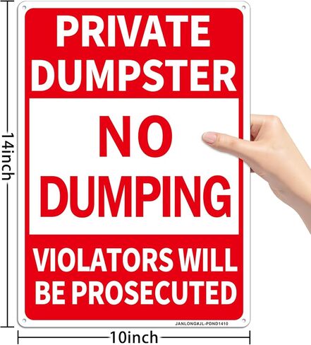 2 Pack Private Dumpster- No Dumping Sign, 14"x 10" Aluminum No Dumping-Violators Will Be Prosecuted Sign, Rust Free- UV Protected and Weatherproof in Saudi Arabia