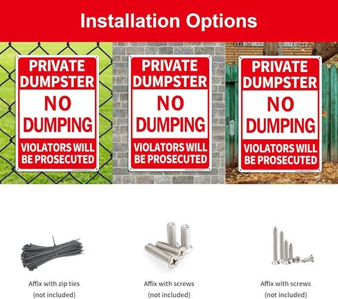 2 Pack Private Dumpster- No Dumping Sign, 14"x 10" Aluminum No Dumping-Violators Will Be Prosecuted Sign, Rust Free- UV Protected and Weatherproof in Saudi Arabia