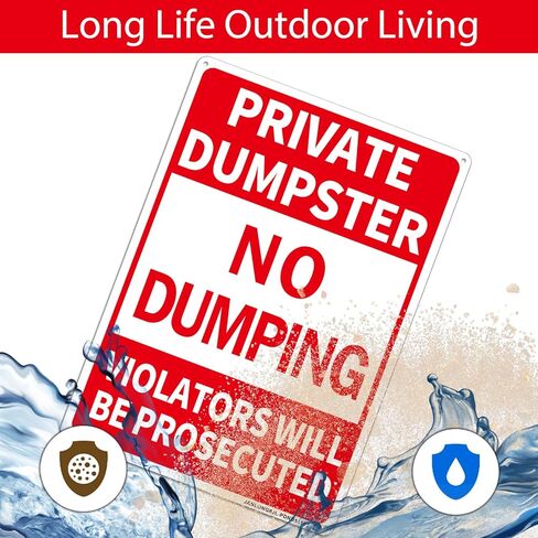 2 Pack Private Dumpster- No Dumping Sign, 14"x 10" Aluminum No Dumping-Violators Will Be Prosecuted Sign, Rust Free- UV Protected and Weatherproof in Saudi Arabia
