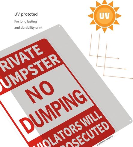 2 Pack Private Dumpster- No Dumping Sign, 14"x 10" Aluminum No Dumping-Violators Will Be Prosecuted Sign, Rust Free- UV Protected and Weatherproof in Saudi Arabia