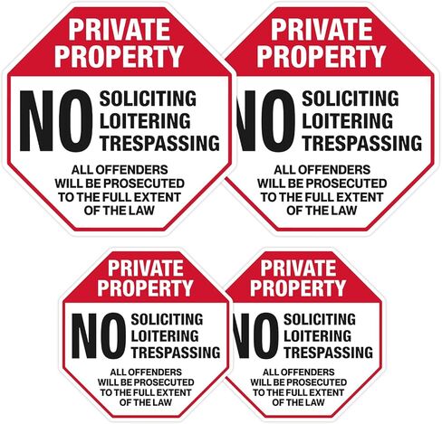 | (4 Pcs) Private Property No Trespassing Stickers – Two Sizes 4"x4" & Two 2.75"x2.75" – Strong Adhesive, Durable, Weatherproof No Soliciting Sticker For Front Door. Perfect No Solicitin... in Saudi Arabia