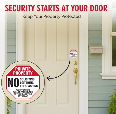 | (4 Pcs) Private Property No Trespassing Stickers – Two Sizes 4"x4" & Two 2.75"x2.75" – Strong Adhesive, Durable, Weatherproof No Soliciting Sticker For Front Door. Perfect No Solicitin... in Saudi Arabia