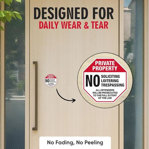 | (4 Pcs) Private Property No Trespassing Stickers – Two Sizes 4"x4" & Two 2.75"x2.75" – Strong Adhesive, Durable, Weatherproof No Soliciting Sticker For Front Door. Perfect No Solicitin... in Saudi Arabia