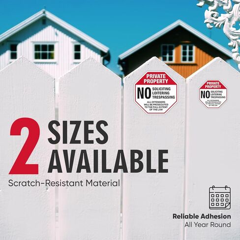| (4 Pcs) Private Property No Trespassing Stickers – Two Sizes 4"x4" & Two 2.75"x2.75" – Strong Adhesive, Durable, Weatherproof No Soliciting Sticker For Front Door. Perfect No Solicitin... in Saudi Arabia